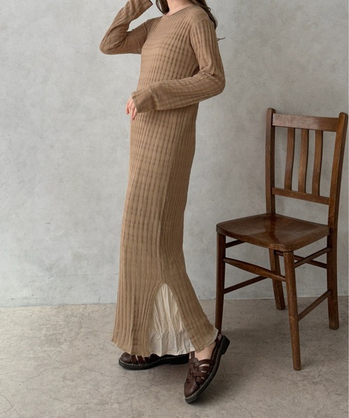 apres jour clair(アプレジュールクレア)の「【apres jour clair】シアーニットワンピース【ZOZOTOWN限定アイテム】(ワンピース・レディース・ピンク/アイボリー/ベージュ・フリー/X-LARGE)」の2枚目の写真