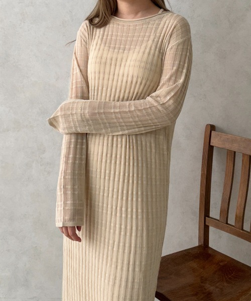 apres jour clair(アプレジュールクレア)の「【apres jour clair】シアーニットワンピース【ZOZOTOWN限定アイテム】(ワンピース・レディース・ピンク/アイボリー/ベージュ・フリー/X-LARGE)」の9枚目の写真