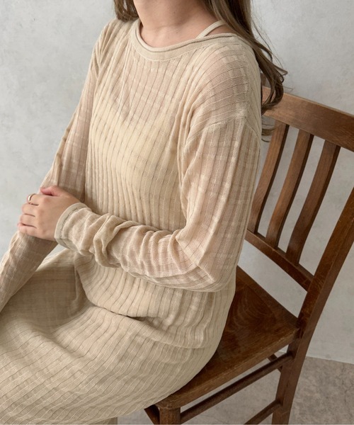 apres jour clair(アプレジュールクレア)の「【apres jour clair】シアーニットワンピース【ZOZOTOWN限定アイテム】(ワンピース・レディース・ピンク/アイボリー/ベージュ・フリー/X-LARGE)」の10枚目の写真