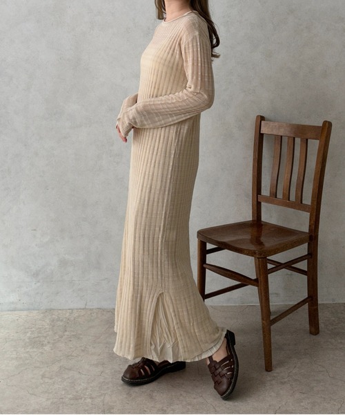 apres jour clair(アプレジュールクレア)の「【apres jour clair】シアーニットワンピース【ZOZOTOWN限定アイテム】(ワンピース・レディース・ピンク/アイボリー/ベージュ・フリー/X-LARGE)」の5枚目の写真