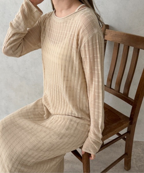 apres jour clair(アプレジュールクレア)の「【apres jour clair】シアーニットワンピース【ZOZOTOWN限定アイテム】(ワンピース・レディース・ピンク/アイボリー/ベージュ・フリー/X-LARGE)」の6枚目の写真