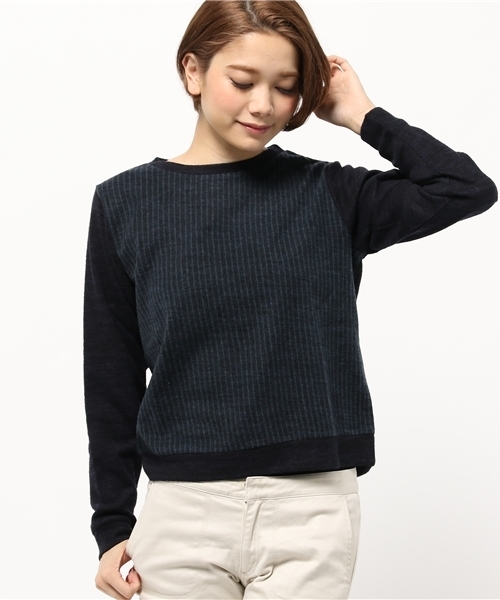 OUTLET(アウトレット)の「【Discoat】チョビ杢ピンスト切替プルオーバー(Tシャツ/カットソー・レディース・ネイビー/ブラック/レッド・FREE)」の1枚目の写真