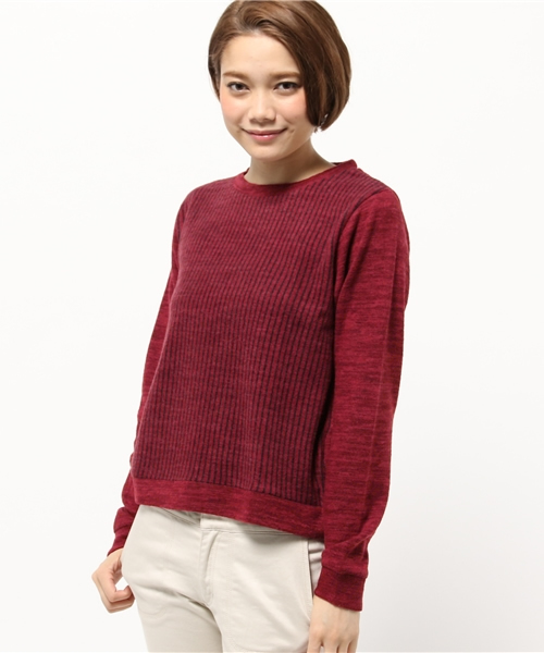 OUTLET(アウトレット)の「【Discoat】チョビ杢ピンスト切替プルオーバー(Tシャツ/カットソー・レディース・ネイビー/ブラック/レッド・FREE)」の3枚目の写真