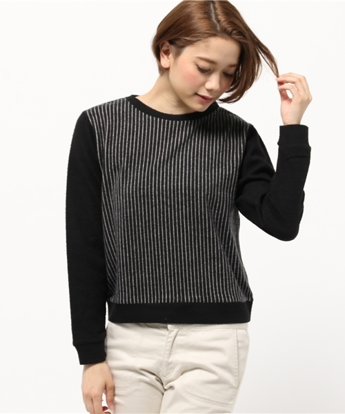 OUTLET(アウトレット)の「【Discoat】チョビ杢ピンスト切替プルオーバー(Tシャツ/カットソー・レディース・ネイビー/ブラック/レッド・FREE)」の2枚目の写真