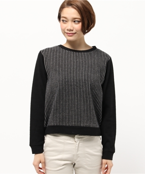OUTLET(アウトレット)の「【Discoat】チョビ杢ピンスト切替プルオーバー(Tシャツ/カットソー・レディース・ネイビー/ブラック/レッド・FREE)」の7枚目の写真