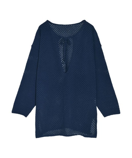 透かし編みキーネックニットプルオーバー