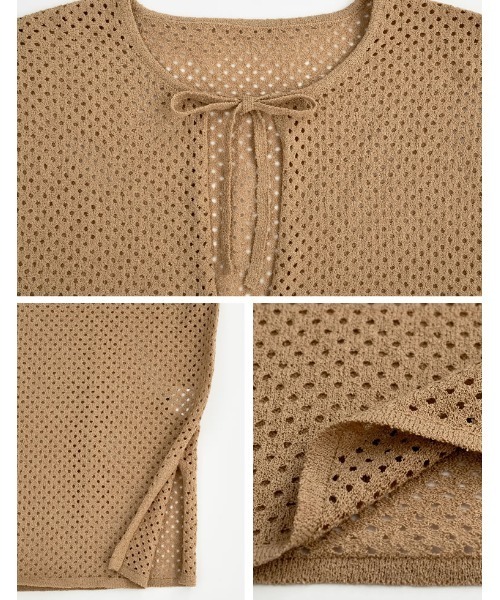 透かし編みキーネックニットプルオーバー