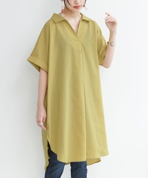 スキッパーチュニック丈シャツブラウス