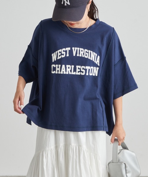 CIAOPANIC TYPY(チャオパニックティピー)の「【お気に入り数1.8万人突破】【新色追加】USAコットン切り替えプリントTEE(Tシャツ/カットソー・レディース・チャコールグレー/ホワイト/ネイビー/ブラウン/グリーン・ONE SIZE)」の5枚目の写真