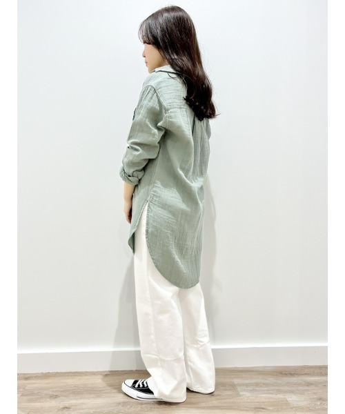 新品未使用【GAP】クリンクルガーゼ シャツ シンプルグリーン XS セール】クリンクルガーゼ ドルマンシャツ（シャツ/ブラウス