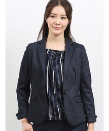 m.f.editorial（エムエフエディトリアル）の「エムエフエディトリアルレディース/m.f.editorial:Women ストレッチウォッシャブル ポンチ1ボタンジャケット 紺(セットアップ可能)（スーツジャケット・レディース）」