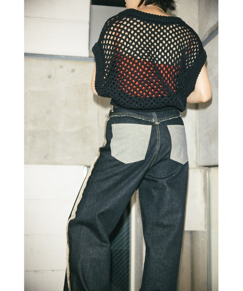 SLY（スライ）の「GRID MESH VEST グリッド メッシュ ベスト ノースリーブ シアー 透け クロシェニット（ベスト・レディース・ブルー系その他/ブラック・FREE）」の7枚目の写真