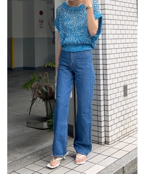 SLY（スライ）の「GRID MESH VEST グリッド メッシュ ベスト ノースリーブ シアー 透け クロシェニット（ベスト・レディース・ブルー系その他/ブラック・FREE）」の18枚目の写真