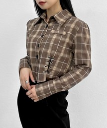 【ZOZOTOWN限定】Lace-up design cropped check shirt / レースアップデザインクロップドチェックシャツ
