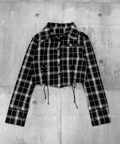 LVEU.(ラブユ.)の「【ZOZOTOWN限定】Lace-up design cropped check shirt / レースアップデザインクロップドチェックシャツ(シャツ/ブラウス・レディース・ブラック/ホワイト/ブラウン・FREE)」の19枚目の写真