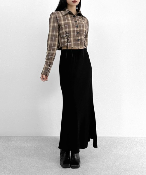 LVEU.(ラブユ.)の「【ZOZOTOWN限定】Lace-up design cropped check shirt / レースアップデザインクロップドチェックシャツ(シャツ/ブラウス・レディース・ブラック/ホワイト/ブラウン・FREE)」の22枚目の写真