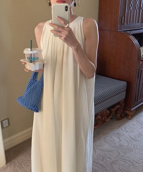 美品 カオス キュプラ100 ロング ワンピース Aライン 高級感 ギャザー