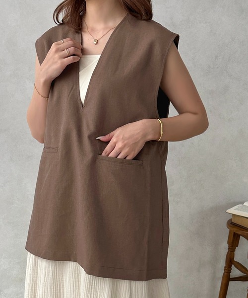 apres jour clair(アプレジュールクレア)の「【apres jour clair】Vネックベスト【ZOZOTOWN限定アイテム】(ベスト・レディース・ライトブラウン/ブラウン系その他/アイボリー・フリー/X-LARGE)」の3枚目の写真