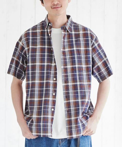 coen（コーエン）の「マドラスチェックショートスリーブシャツ（シャツ/ブラウス・メンズ・ダークグリーン/ネイビー・S/M/L/XL）」の2枚目の写真