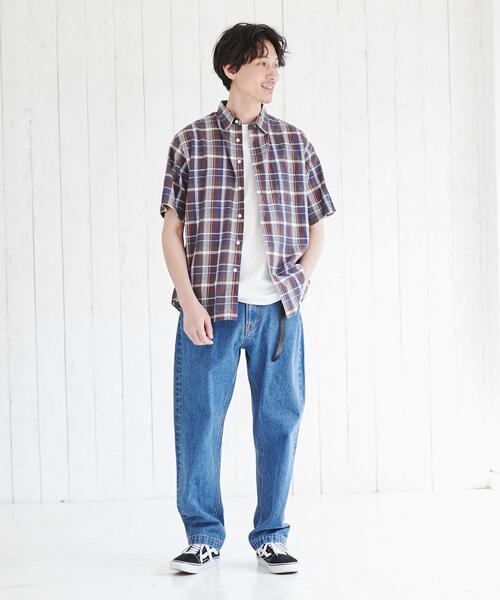 coen（コーエン）の「マドラスチェックショートスリーブシャツ（シャツ/ブラウス・メンズ・ダークグリーン/ネイビー・S/M/L/XL）」の4枚目の写真