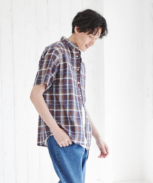 coen（コーエン）の「マドラスチェックショートスリーブシャツ（シャツ/ブラウス・メンズ・ダークグリーン/ネイビー・S/M/L/XL）」の5枚目の写真