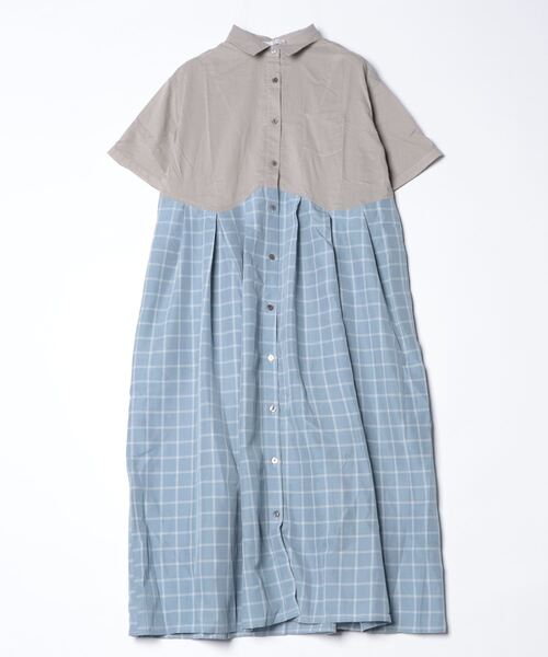 sandy（サンディー）の「sandy/切替レギュラーカラーシャツOP（シャツワンピース・レディース・グレイッシュベージュ/ブラック/ブルー系その他・FREE）」の3枚目の写真