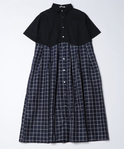 sandy（サンディー）の「sandy/切替レギュラーカラーシャツOP（シャツワンピース・レディース・グレイッシュベージュ/ブラック/ブルー系その他・FREE）」の2枚目の写真