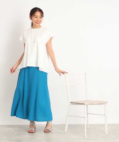 DRESKIP（ドレスキップ）の「◆裾異素材&フレア ふんわりトップス（Tシャツ/カットソー・レディース・オフホワイト/オリーブ/ブルー/ブラック・02/03/04）」の11枚目の写真
