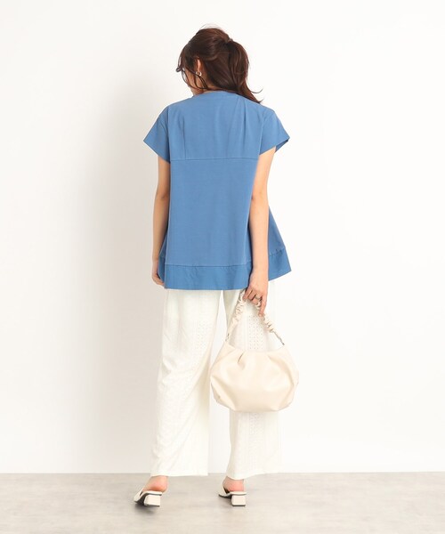 DRESKIP（ドレスキップ）の「◆裾異素材&フレア ふんわりトップス（Tシャツ/カットソー・レディース・オフホワイト/オリーブ/ブルー/ブラック・02/03/04）」の10枚目の写真