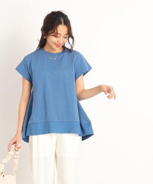 DRESKIP（ドレスキップ）の「◆裾異素材&フレア ふんわりトップス（Tシャツ/カットソー・レディース・オフホワイト/オリーブ/ブルー/ブラック・02/03/04）」の7枚目の写真
