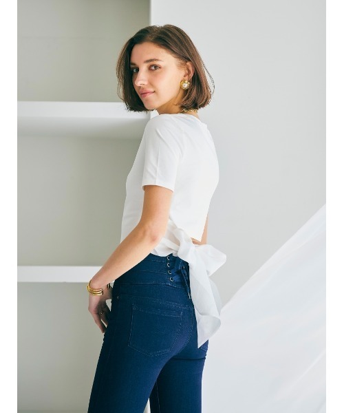 Soir,5 COCOTTE PARIS(ソワールイブニングココットパリ)の「バックリボンTシャツ(Tシャツ/カットソー・レディース・ブラック/ネイビー/ホワイト・MEDIUM/SMALL)」の9枚目の写真