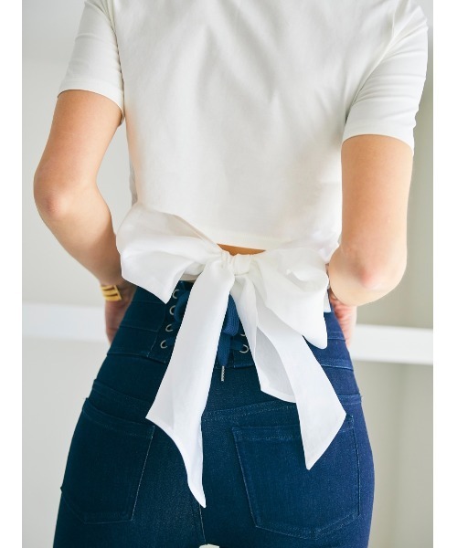 Soir,5 COCOTTE PARIS(ソワールイブニングココットパリ)の「バックリボンTシャツ(Tシャツ/カットソー・レディース・ブラック/ネイビー/ホワイト・MEDIUM/SMALL)」の12枚目の写真