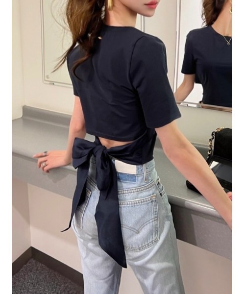 Soir,5 COCOTTE PARIS(ソワールイブニングココットパリ)の「バックリボンTシャツ(Tシャツ/カットソー・レディース・ブラック/ネイビー/ホワイト・MEDIUM/SMALL)」の17枚目の写真