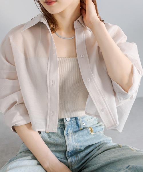 mystic(ミスティック)の「シアーショートシャツ(シャツ/ブラウス・レディース・ピンク/グリーン/グレー/オフホワイト・FREE)」の16枚目の写真