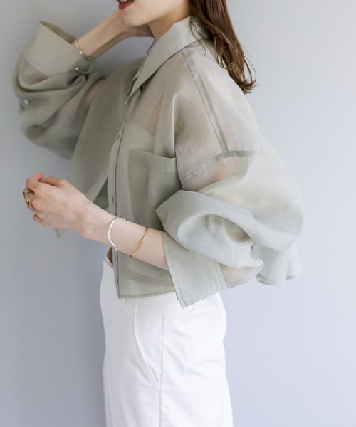 mystic(ミスティック)の「シアーショートシャツ(シャツ/ブラウス・レディース・ピンク/グリーン/グレー/オフホワイト・FREE)」の13枚目の写真