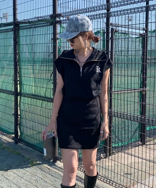 non-hedge（ノンヘッジ）の「ZIPフレンチタイトミニワンピース（ワンピース・レディース・ピンク/グレー/ブルーグリーン/ブラック・F）」の2枚目の写真