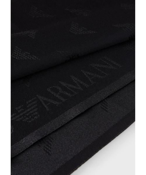 EMPORIO ARMANI(エンポリオアルマーニ)の「【エンポリオ アルマーニ】ウールスカーフ 全面ジャカードイーグルロゴ(マフラー・メンズ・ブラック/ブルー系その他・FREE)」の1枚目の写真