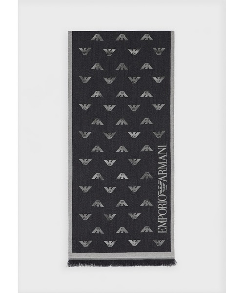 EMPORIO ARMANI(エンポリオアルマーニ)の「【エンポリオ アルマーニ】ウールスカーフ 全面ジャカードイーグルロゴ(マフラー・メンズ・ブラック/ブルー系その他・FREE)」の4枚目の写真