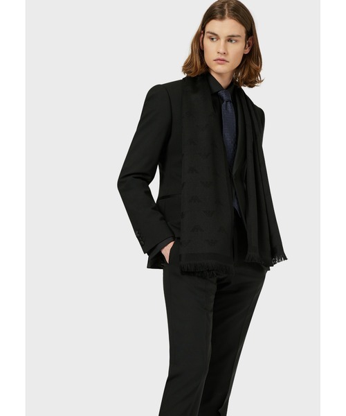 EMPORIO ARMANI(エンポリオアルマーニ)の「【エンポリオ アルマーニ】ウールスカーフ 全面ジャカードイーグルロゴ(マフラー・メンズ・ブラック/ブルー系その他・FREE)」の3枚目の写真