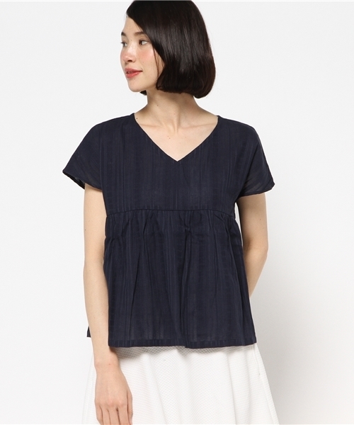 mystic(ミスティック)の「ドビーシャツ(シャツ/ブラウス・レディース・ネイビー/オフホワイト/ベージュ/サックスブルー・フリ-)」の3枚目の写真