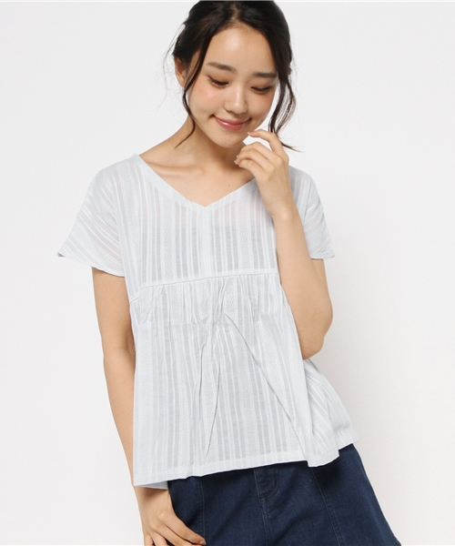 mystic(ミスティック)の「ドビーシャツ(シャツ/ブラウス・レディース・ネイビー/オフホワイト/ベージュ/サックスブルー・フリ-)」の4枚目の写真