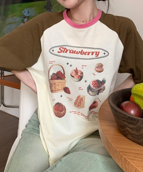 LYEON(リヨン)の「strawberry Tシャツ(Tシャツ/カットソー・レディース・グリーン/ブラウン・FREE)」の2枚目の写真