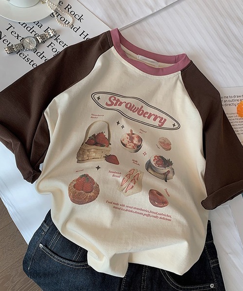 LYEON(リヨン)の「strawberry Tシャツ(Tシャツ/カットソー・レディース・グリーン/ブラウン・FREE)」の7枚目の写真