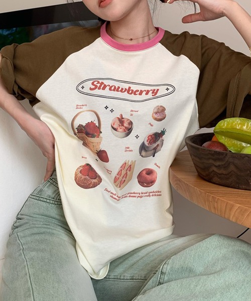LYEON(リヨン)の「strawberry Tシャツ(Tシャツ/カットソー・レディース・グリーン/ブラウン・FREE)」の9枚目の写真