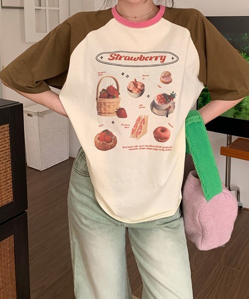LYEON(リヨン)の「strawberry Tシャツ(Tシャツ/カットソー・レディース・グリーン/ブラウン・FREE)」の3枚目の写真