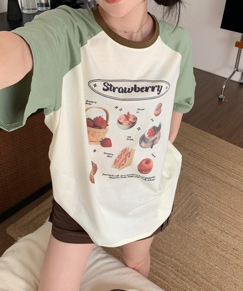 LYEON(リヨン)の「strawberry Tシャツ(Tシャツ/カットソー・レディース・グリーン/ブラウン・FREE)」の12枚目の写真