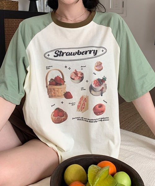 LYEON(リヨン)の「strawberry Tシャツ(Tシャツ/カットソー・レディース・グリーン/ブラウン・FREE)」の4枚目の写真