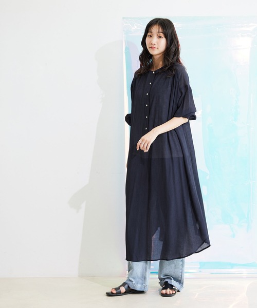 Jayro（ジャイロ）の「レーヨン楊柳ボリューム袖ワンピース（ワンピース・レディース・ネイビー/ラベンダー/ベージュ・M）」の2枚目の写真
