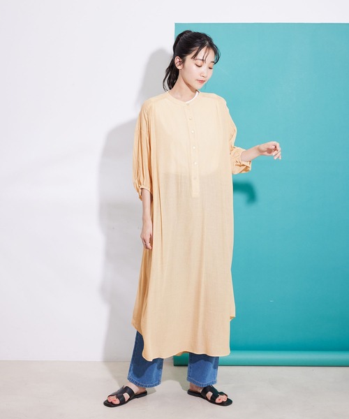 Jayro（ジャイロ）の「レーヨン楊柳ボリューム袖ワンピース（ワンピース・レディース・ネイビー/ラベンダー/ベージュ・M）」の7枚目の写真