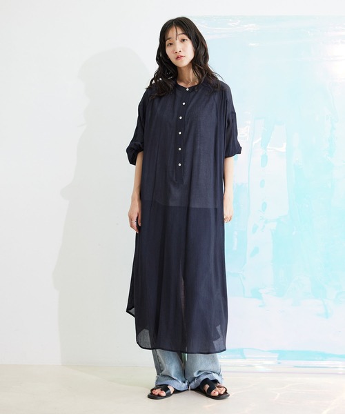 Jayro（ジャイロ）の「レーヨン楊柳ボリューム袖ワンピース（ワンピース・レディース・ネイビー/ラベンダー/ベージュ・M）」の8枚目の写真